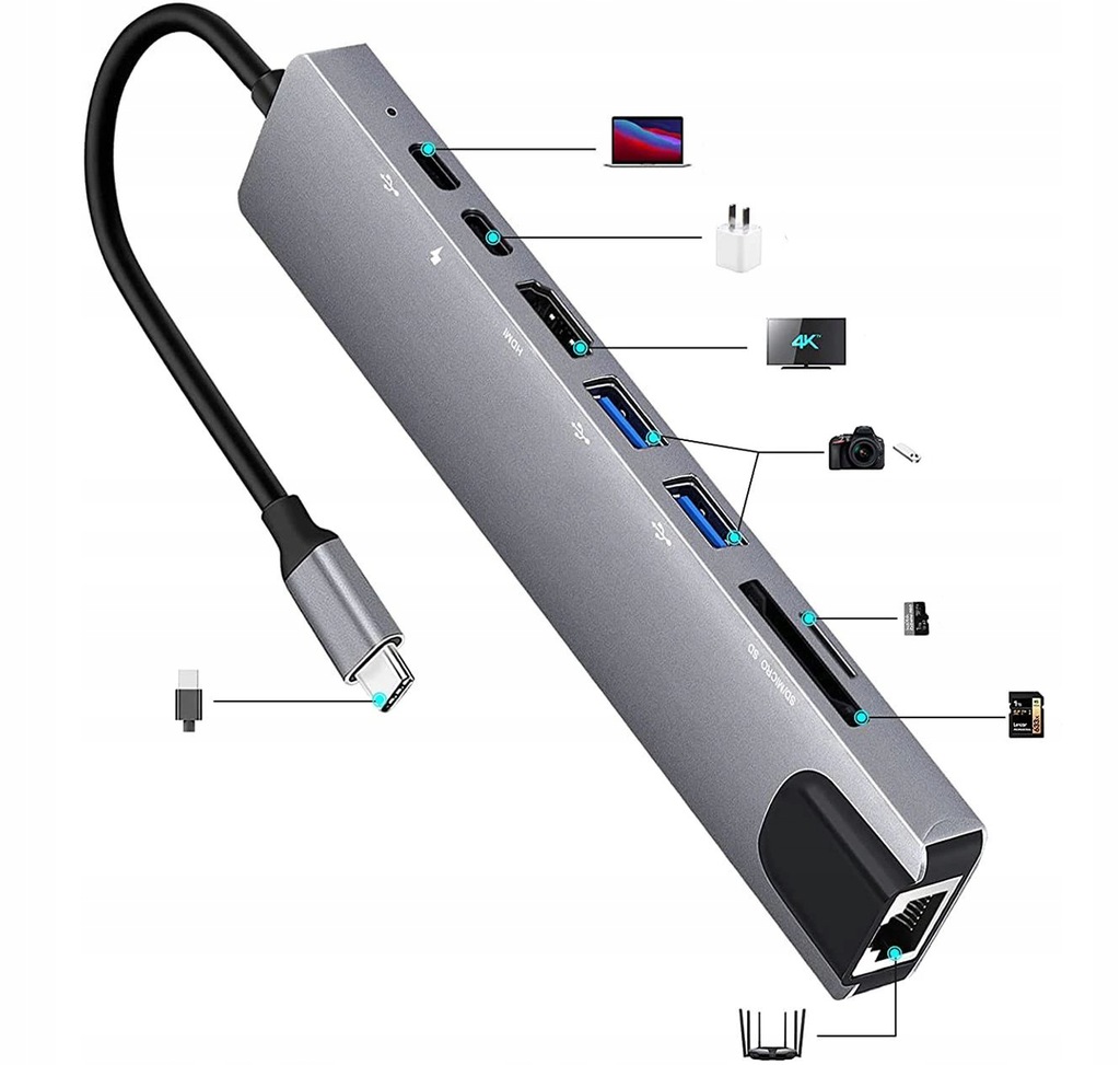 Купить АДАПТЕР КОНЦЕНТР 9-в-1 USB-C HDMI 4K LAN MACBOOK PRO AIR: отзывы, фото, характеристики в интерне-магазине Aredi.ru