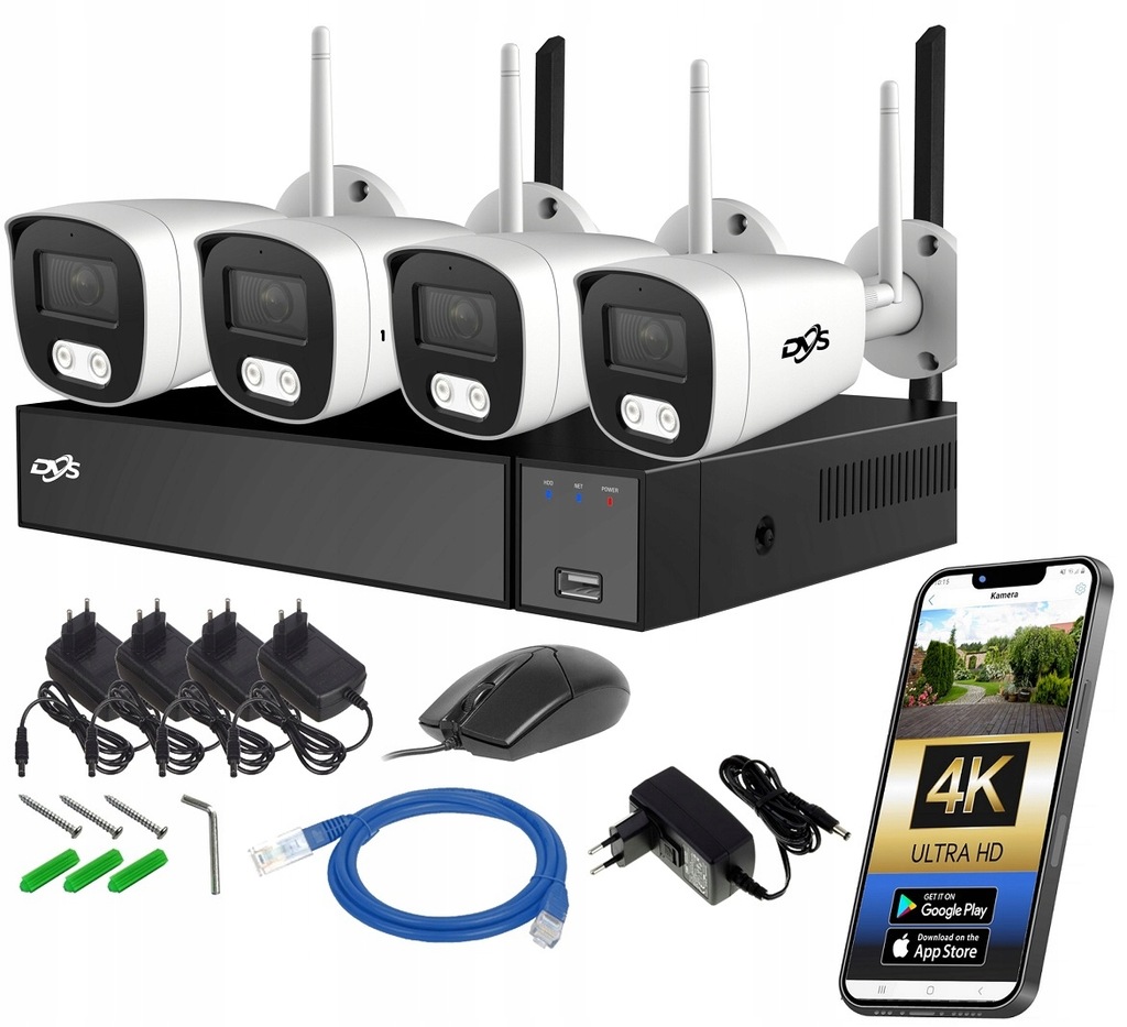 ZESTAW 4 KAMER BEZPRZEWODOWYCH DO MONITORINGU 4 KAMERY WIFI ZEWNĘTRZNE 8Mpx
