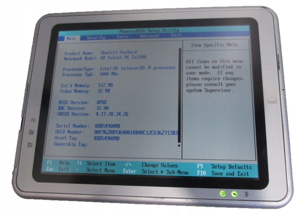 Tablet HP COMPAQ TC1100 brak hdd klaw. _3362