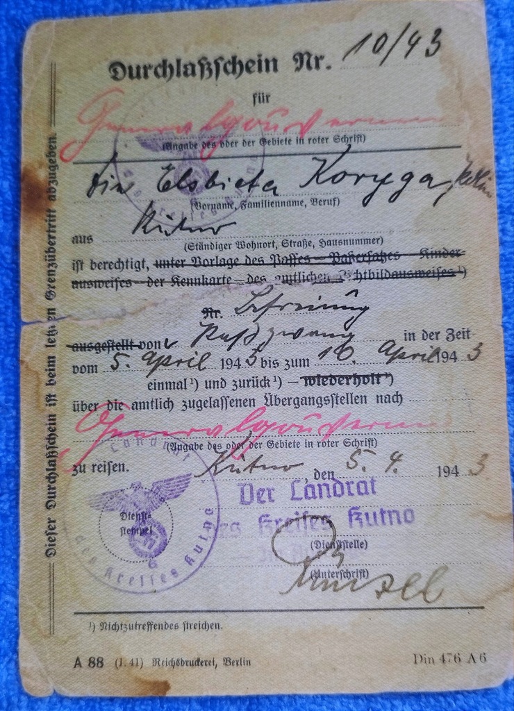 Dokument Kreis Kutno (1943).