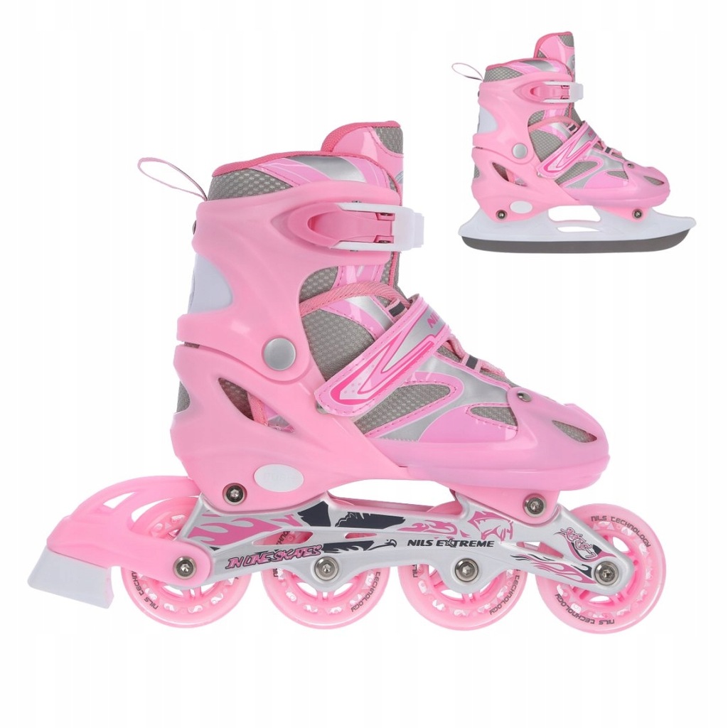 NH18366 A 2w1 PINK ROZM.L(39-42) ŁYŻWOROLKI Z WYM. PŁ. HOKEJOWĄ NILS EXTREM