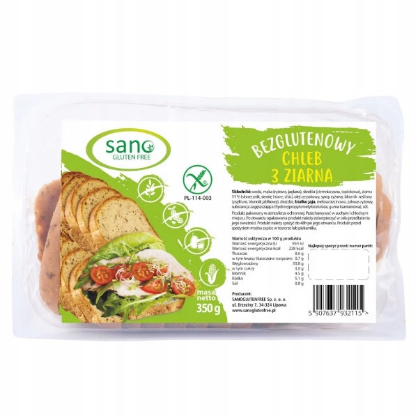 Bezglutenowy chleb 3 ziarna 350g