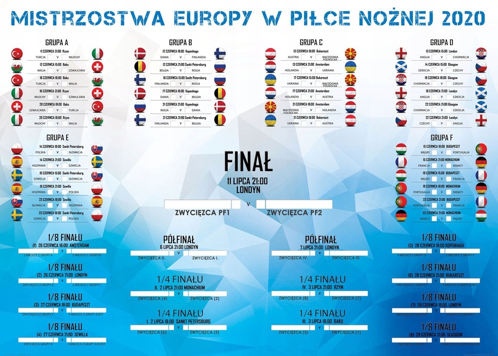 Euro 2020 terminarz tabela plakat 140x100 cm 2021 10742001223