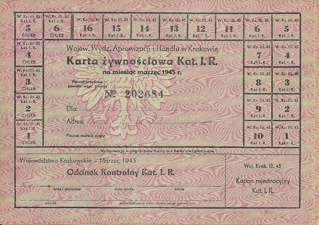 Kraków Karta żywnościowa Kat I.R. Kraków III 194