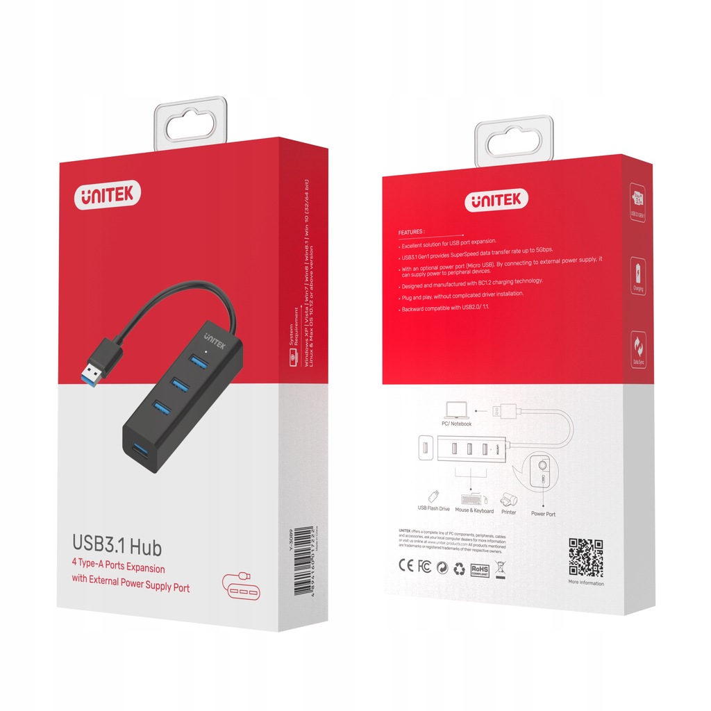 Купить АКТИВНЫЙ USB 3.0 ХАБ UNITEK Y-3089 4 ПОРТА 5 Гбит/с: отзывы, фото, характеристики в интерне-магазине Aredi.ru