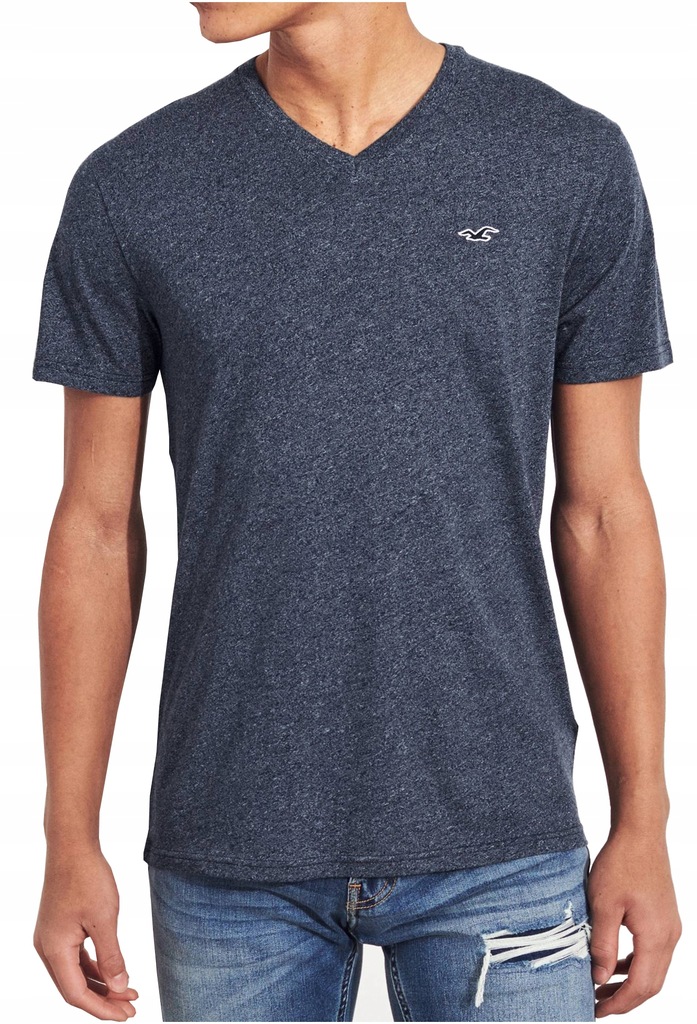 Hollister Navy Texture T-Shirt Classic V-Neck _XXL