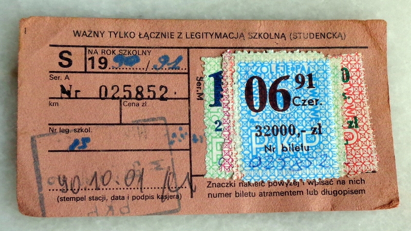PKP - bilet miesięczny szkolny /studencki 1990r