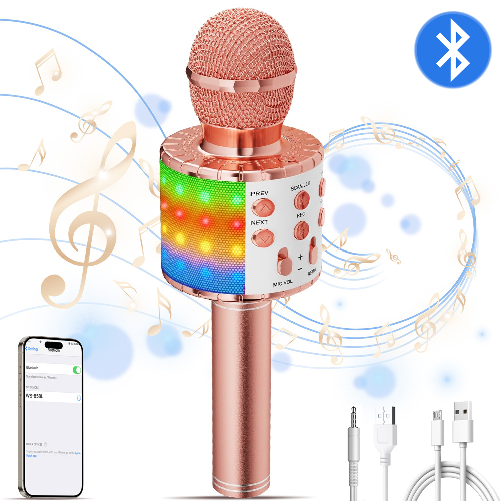 MIKROFON KARAOKE BEZPRZEWODOWY BLUETOOTH GŁOŚNIK 4 TRYBAMI Z DIODĄ LED
