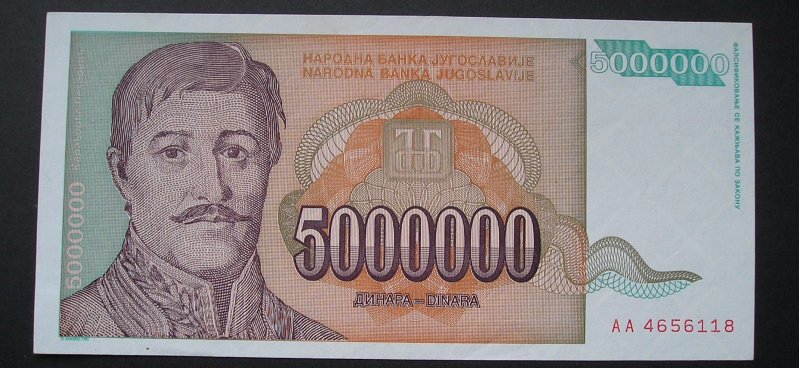 Jugosławia 5000000 dinara 1993 r. UNC
