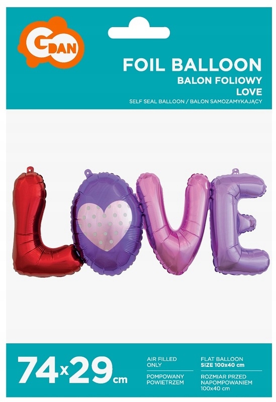 Balon foliowy Litery LOVE, 74 cm, GoDan