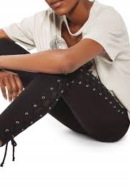 TOPSHOP lace-up legginsy wiązania czarne 36/S