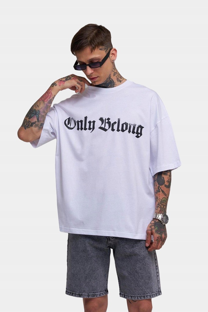 T-SHIRT KOSZULKA MĘSKA KRÓTKI RĘKAWE Oversize Biała 100% BAWEŁNA Belong M