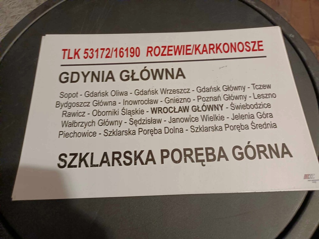 Tablica Relacyjna PKP TLK Rozewie/Karkonosze