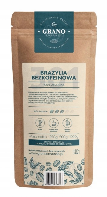 Grano tostado BRAZYLIA BEZKOFEINOWA 1 kg.