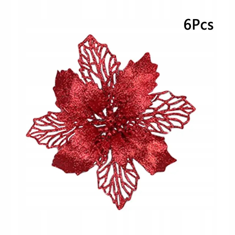 Simulation Poinsettia Flowers Sparkling Plastic Ch