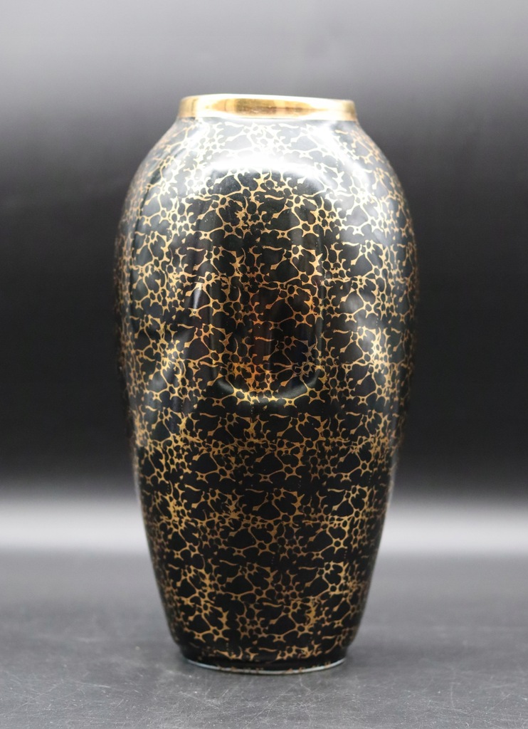 Czarny wazon Porcelit Chodzież, tamponaż, 32 cm