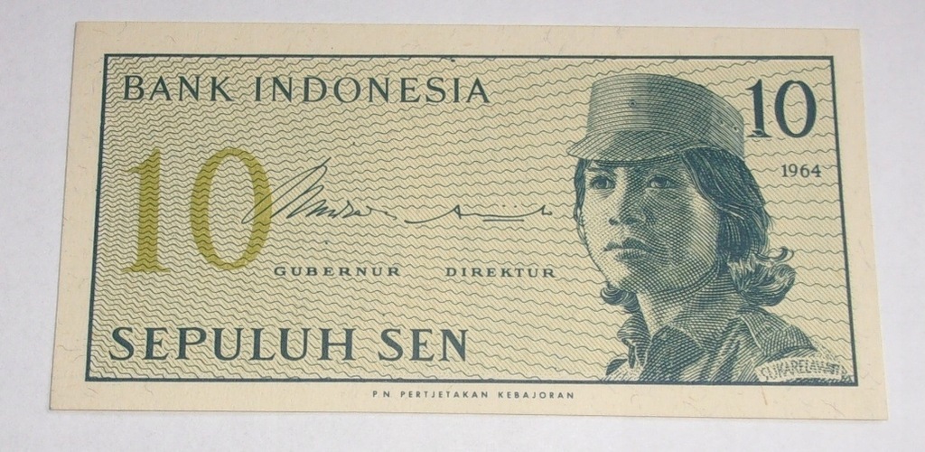 10 sepuluh sen Indonezja banknot azjatycki 1964 r.