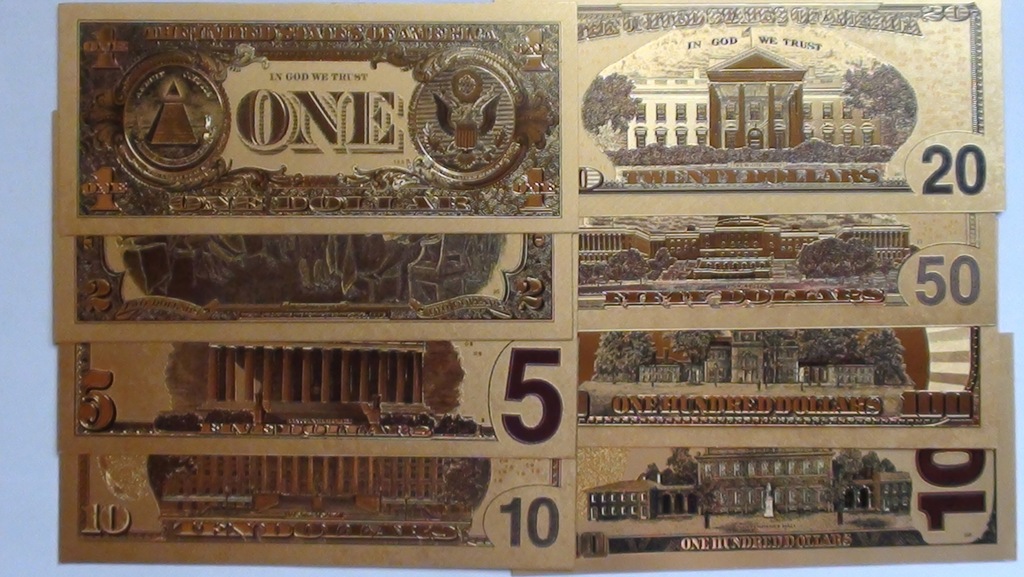 Купить ДОЛЛАРЫ - набор из 8 позолоченных банкнот.: отзывы, фото, характеристики в интерне-магазине Aredi.ru