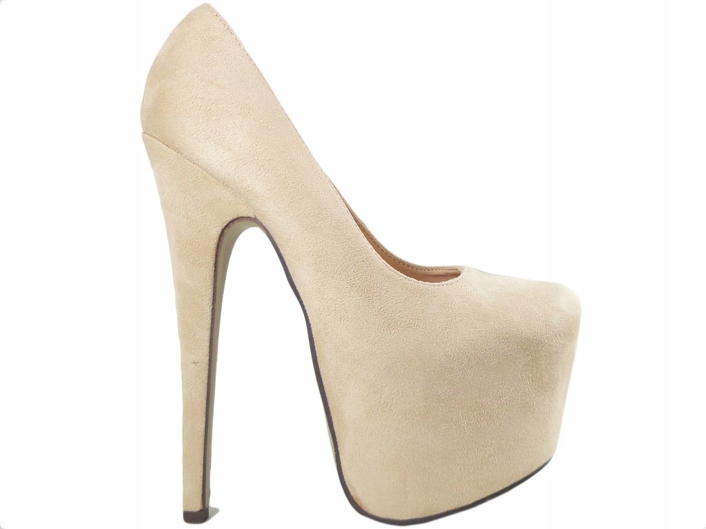 Beżowe szpilki damskie zamszowe high heels 36