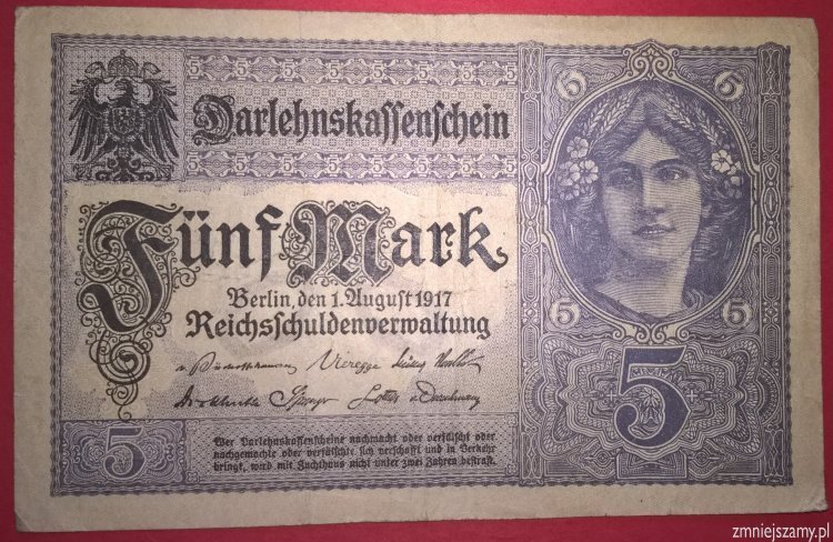 WOŚP Niemcy - Oryginalne 5 marek z 1917r. seria Y