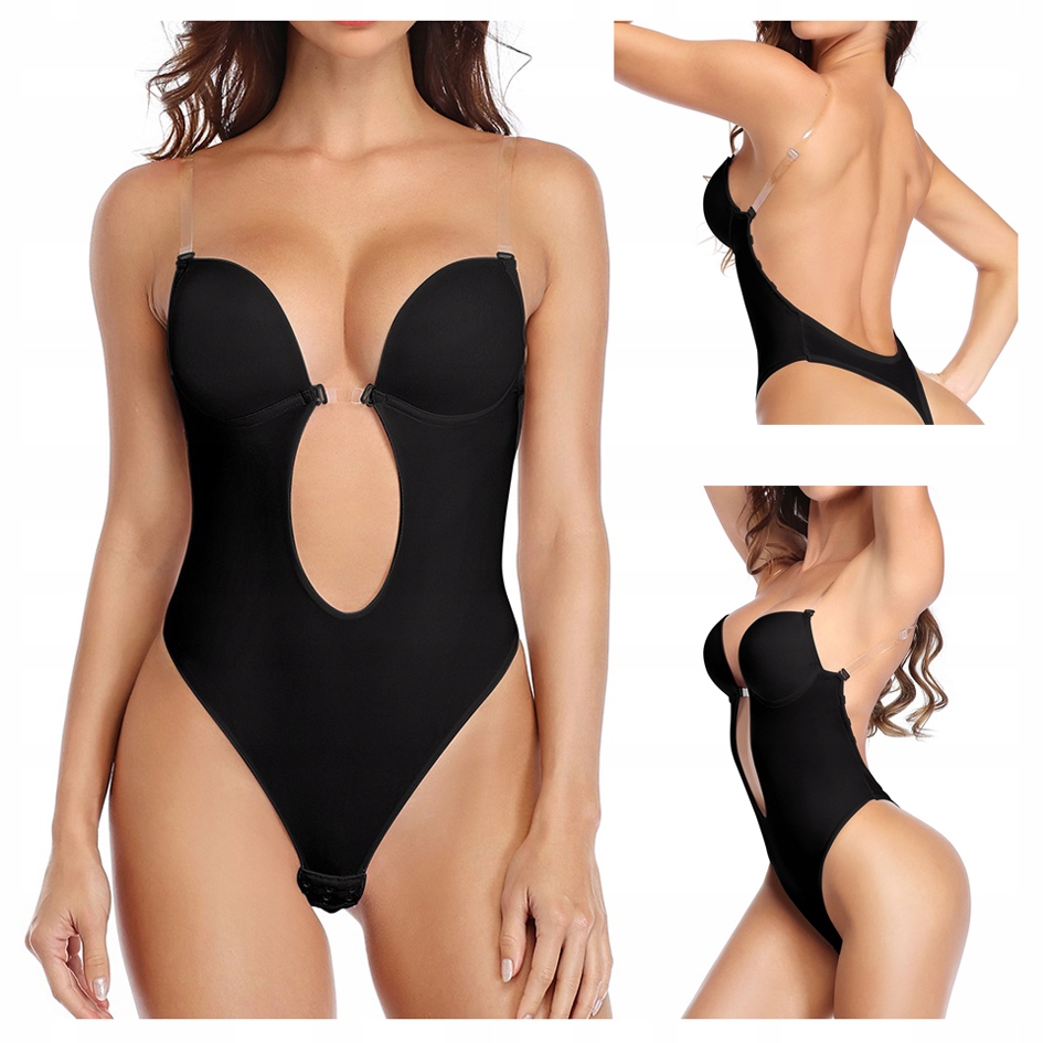 CZARNE BODY DO SUKNI WYSZCZUPLAJĄCE BIUSTONOSZ STRINGI MAJTKI PUSH UP L