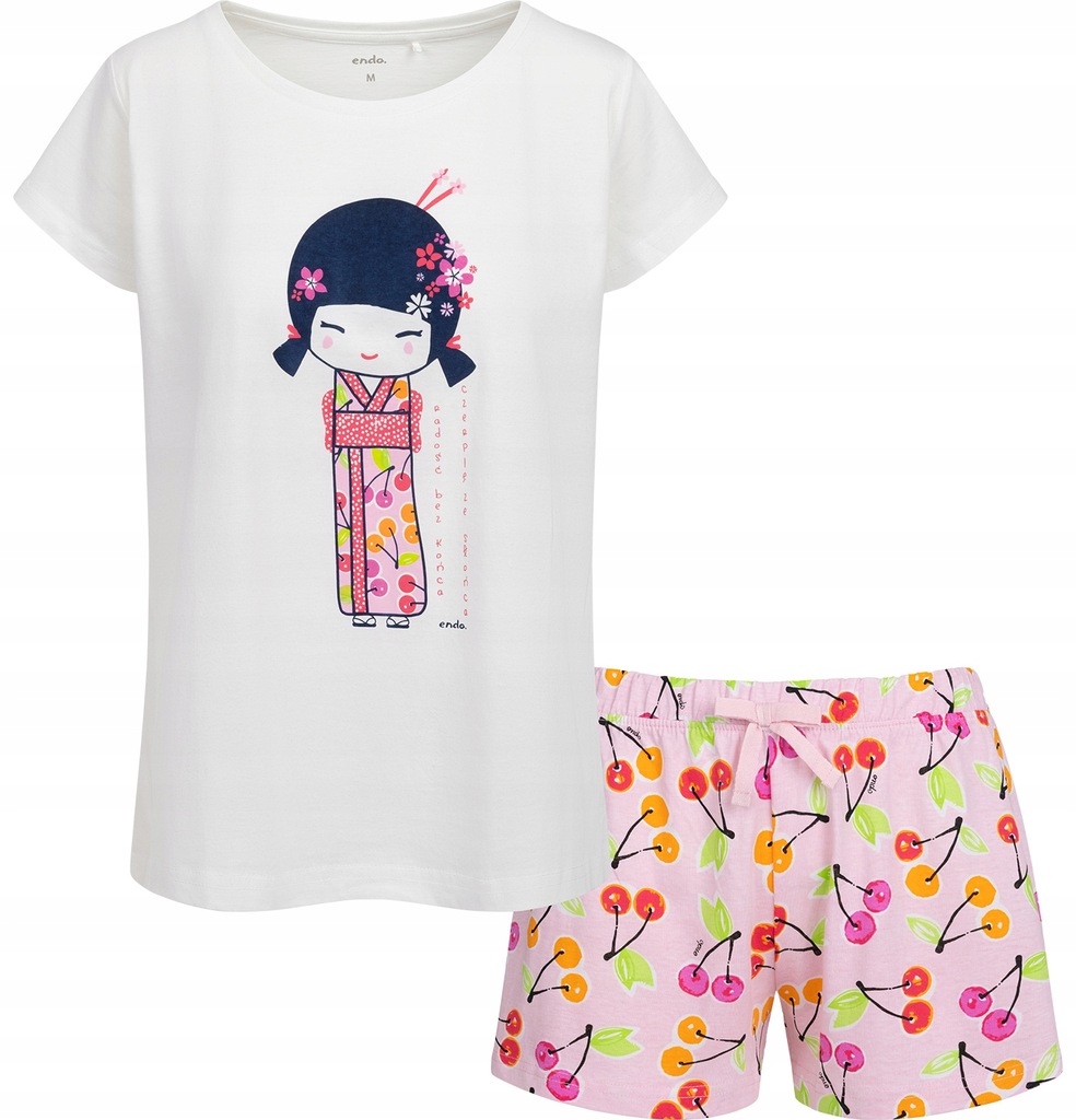 Piżama damska 100% bawełna piżama biało-różowa XL z gejszą Endo