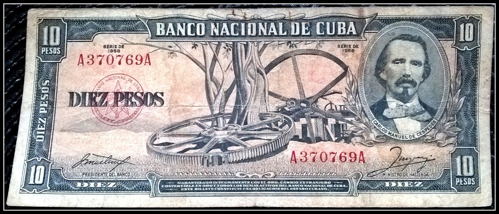 Banknot Karaiby 10 Pesos 1956r. Cuba RAR !