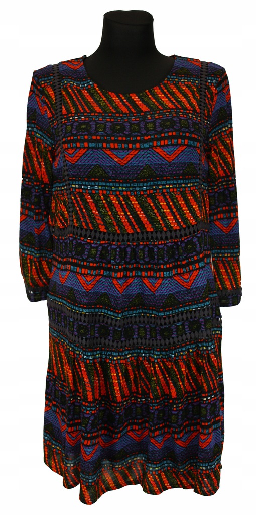 Sukienka przed kolano DESIGUAL etno wzór bawełna L