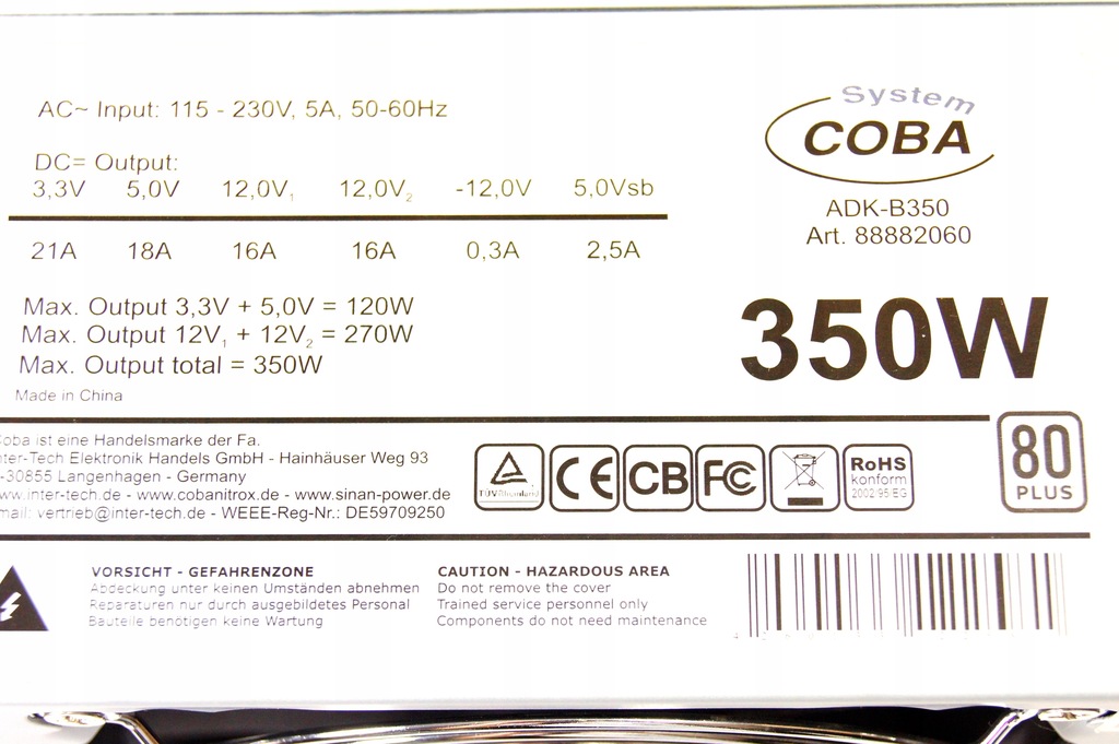 Купить Блок питания Inter-Tech Coba 350W 80Plus 6+2-контактный PCI-E: отзывы, фото, характеристики в интерне-магазине Aredi.ru