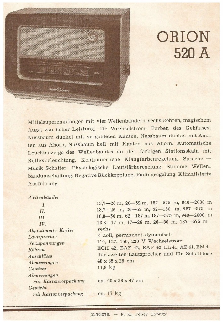 RADIO ORION 520 A REKLAMA ODBIORNIK RADIOWY