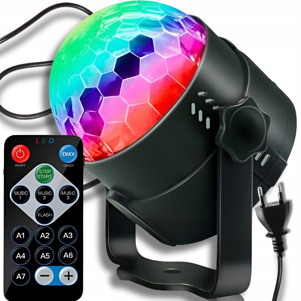 KULA DISCO PROJEKTOR DYSKOTEKOWY LAMPA RGB LED LASER IMPREZOWY PILOT