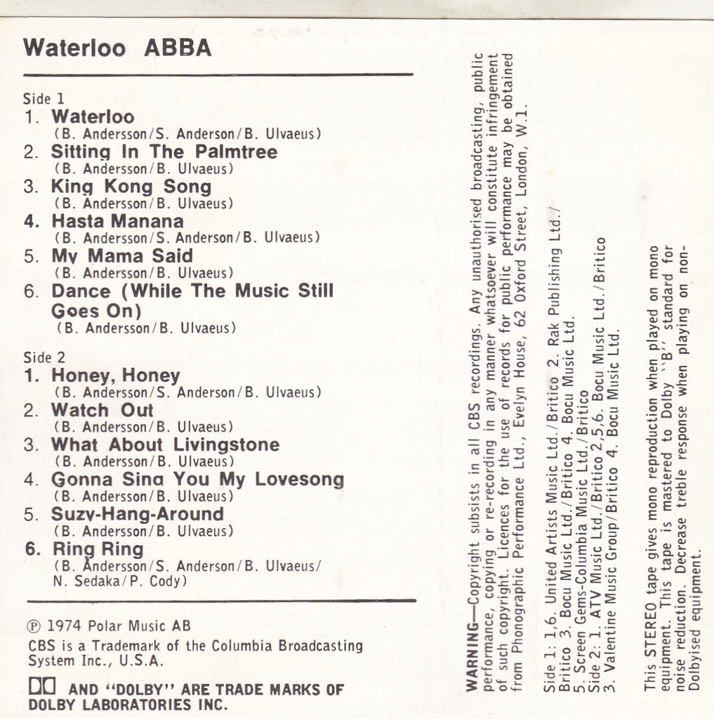 Купить ABBA Бьорн Бенни Анна и Фрида - Waterloo UK MC: отзывы, фото, характеристики в интерне-магазине Aredi.ru