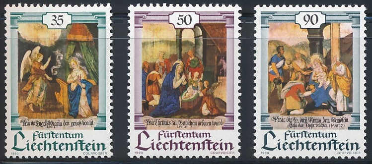 LIECHTENSTEIN 1990 BOŻE NARODZENIE Mi.1005/7** BCM