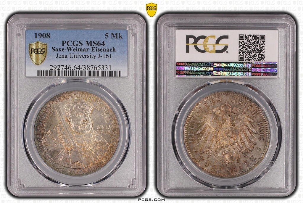 5 MAREK SAKSONIA WEIMAR EISENACH 1908 PCGS MS 64