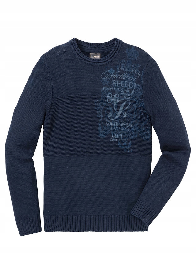 Sweter z nadrukiem z ba niebieski 52/54 (L) 913915