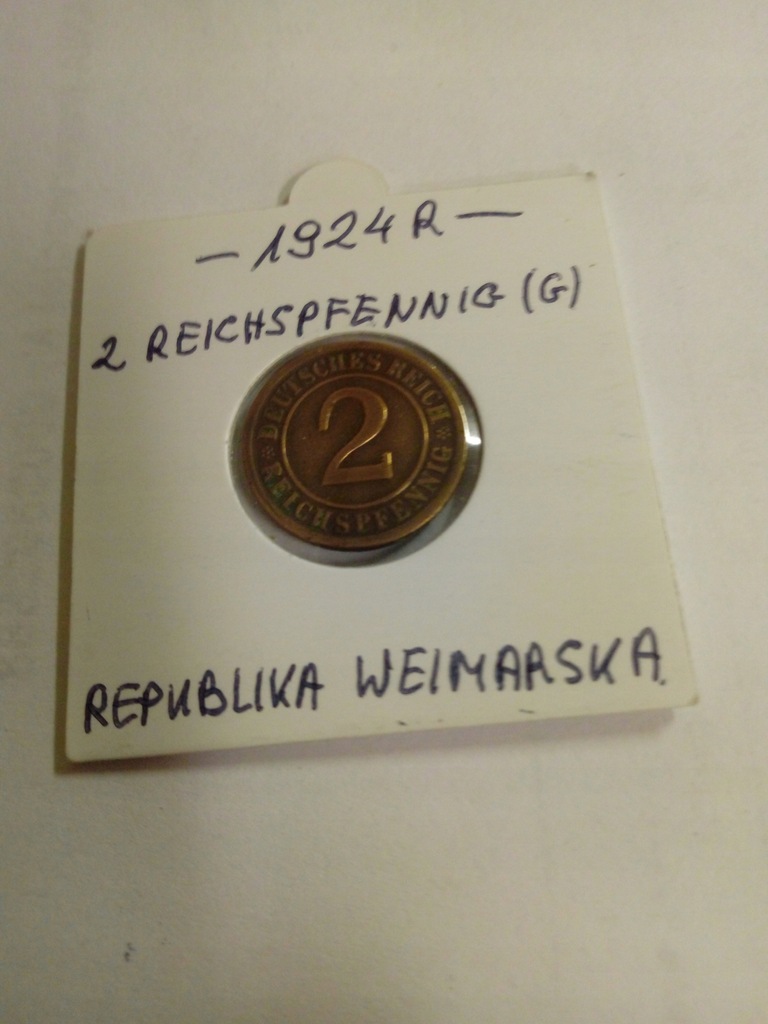 2 Reichspfennig(G) z 1924 roku, Niemcy, ładna