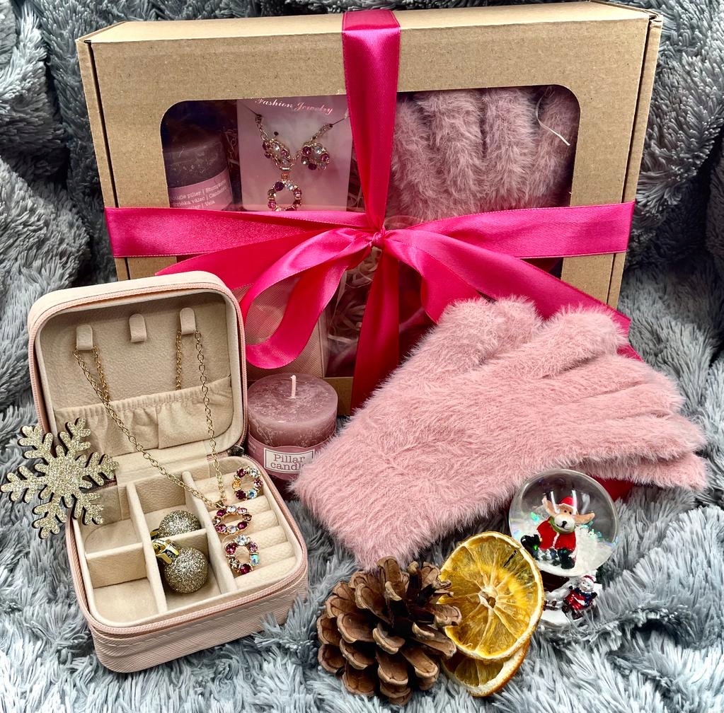 Zestaw świąteczny prezentowy rękawiczki biżuteria szkatułka kolczyki naszy*