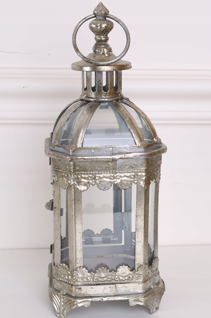 Srebrna LATARNIA Z DRZWICZKAMI H28CM Unikat! lampion