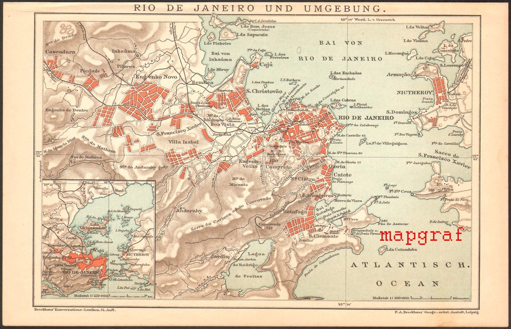 RIO DE JANEIRO I OKOLICE stara mapa z 1895 roku