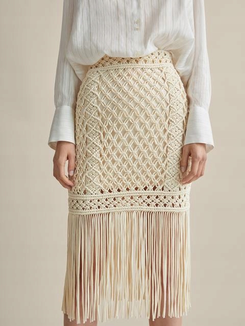 MASSIMO DUTTI beżowa pleciona spódnica L