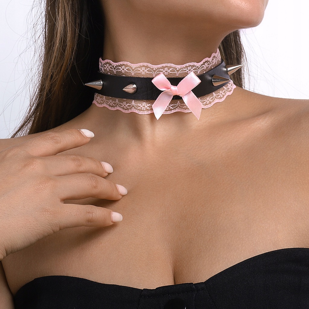 CHOKER Koronkowy Haft Czarny NASZYJNIK Gothic CH10