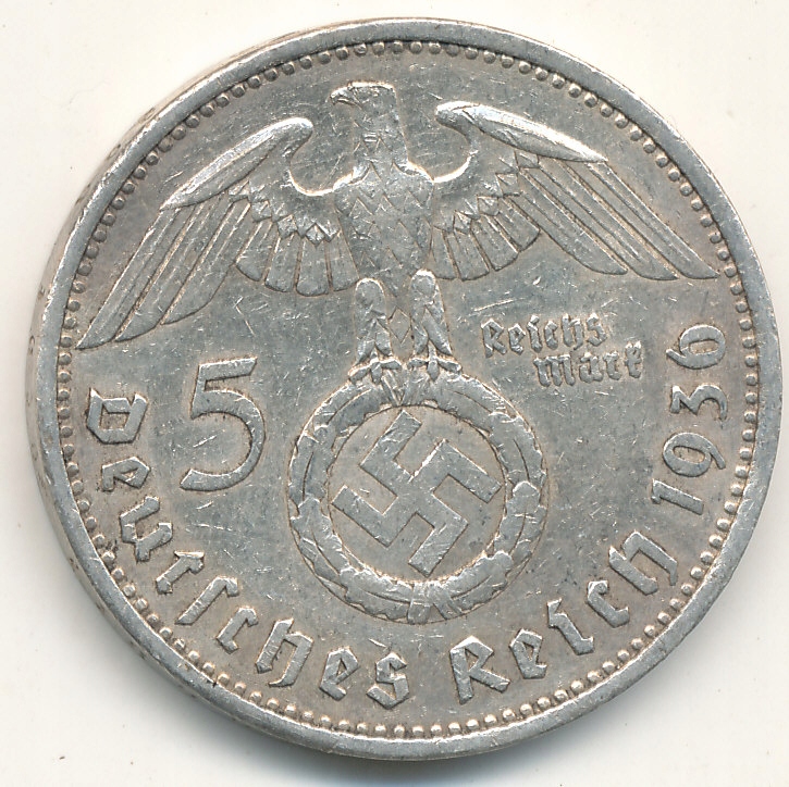 5 marek 1936 r.A Hindenburg śr.29 mm.