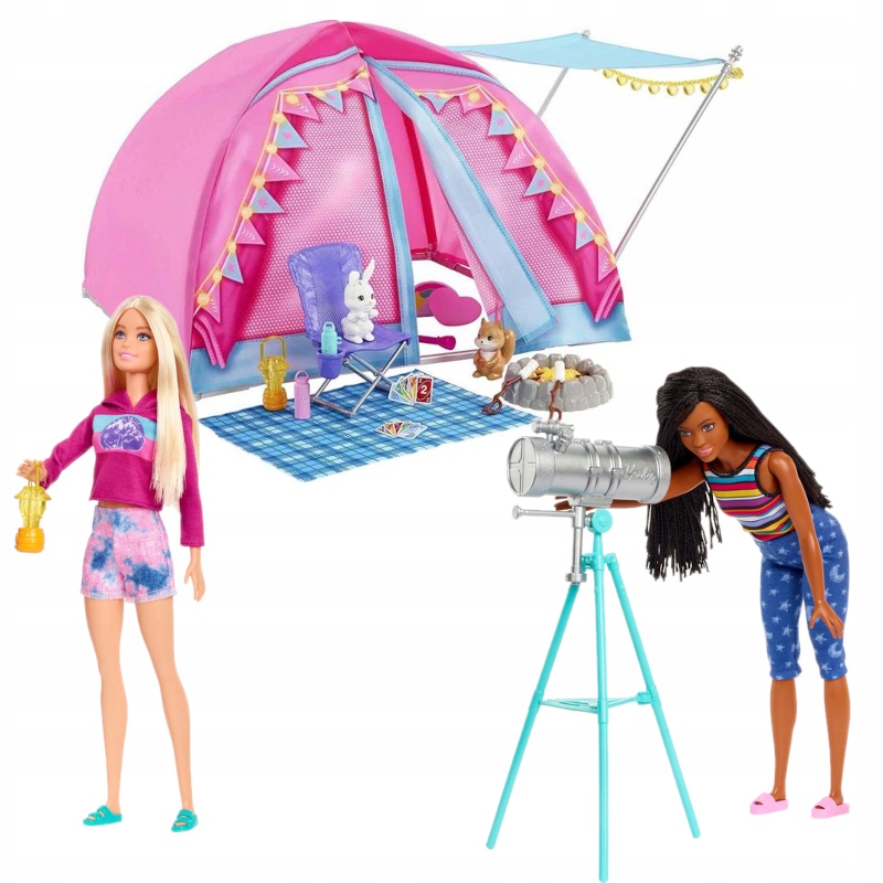 Barbie Zestaw Kempingowy Namiot Akcesoria 2 Lalki