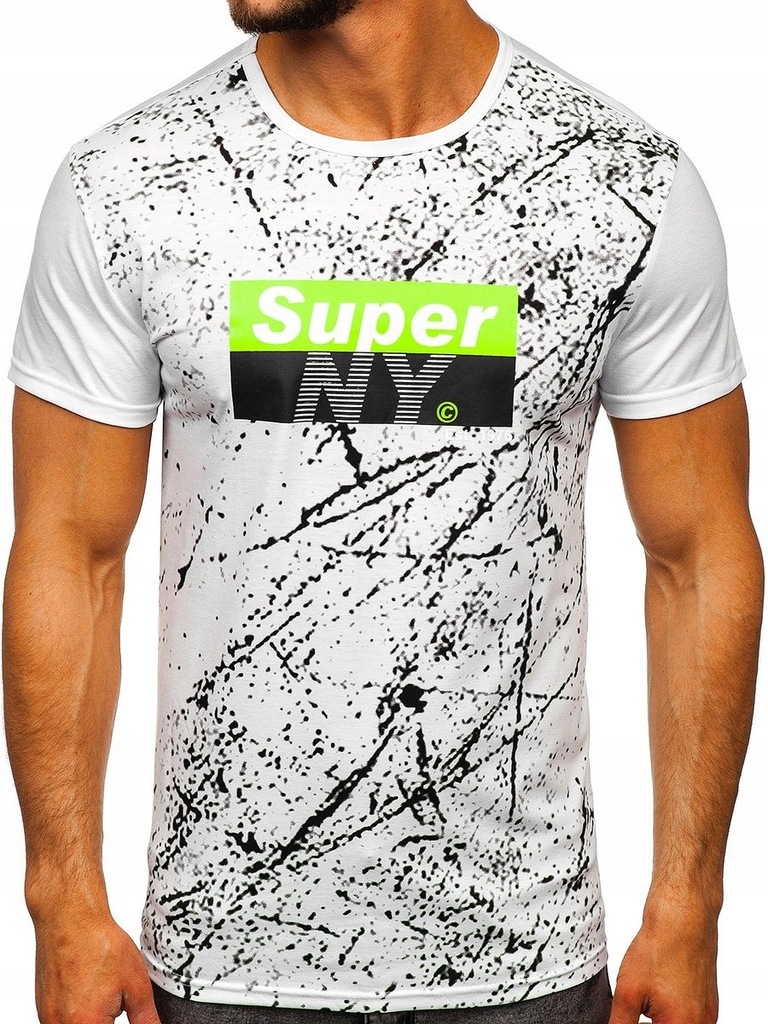 T-SHIRT MĘSKI Z NADRUKIEM BIAŁY SS11100 DENLEY_M