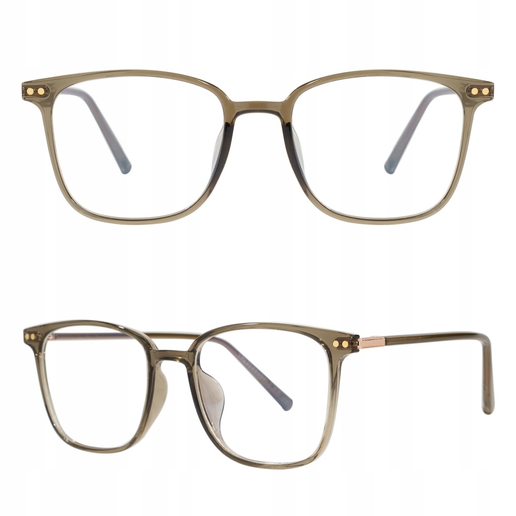 OKULARY ZERÓWKI DAMSKIE KOBIECE NERDY KUJONKI ROSE-GOLD KHAKI LEKKIE TR90