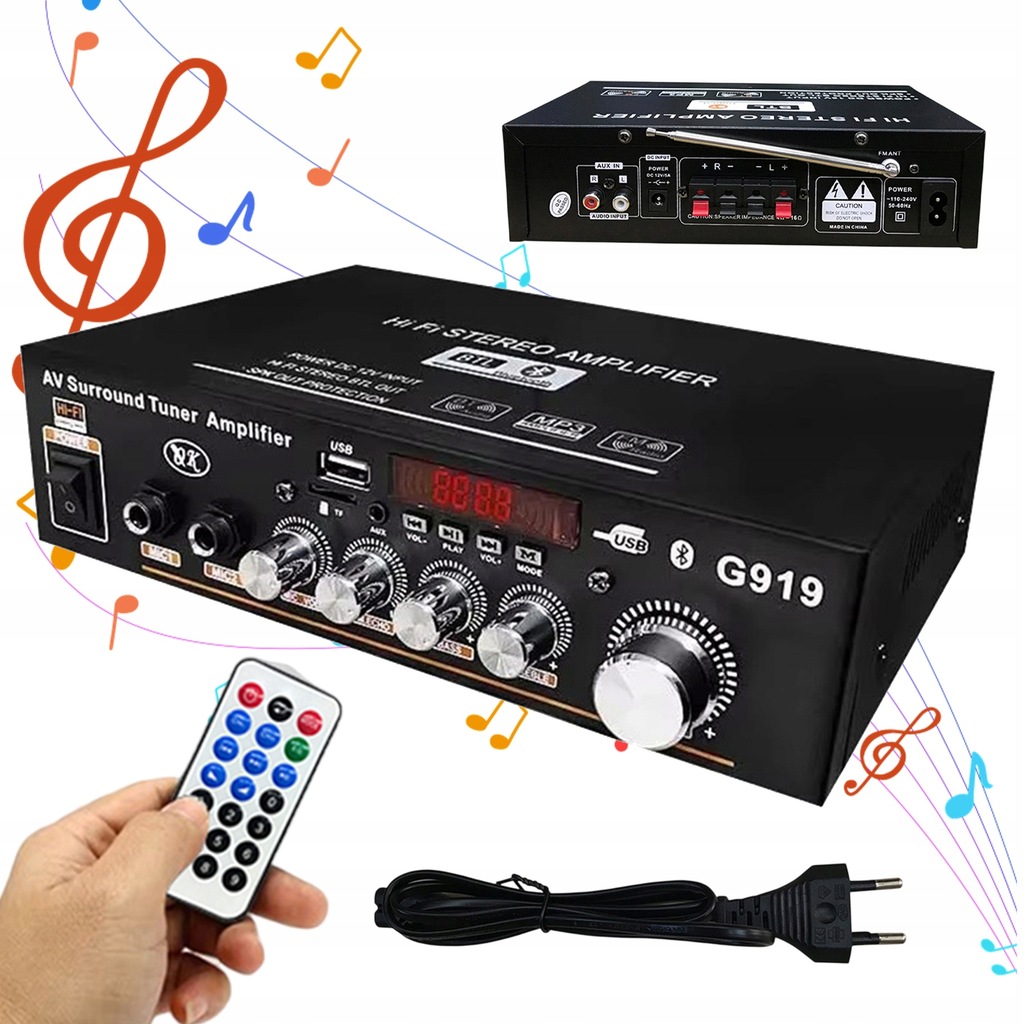 MINI HIFI WZMACNIACZ DO GŁOŚNIKÓW KOLUMN BLUETOOTH 220V KARAOKE