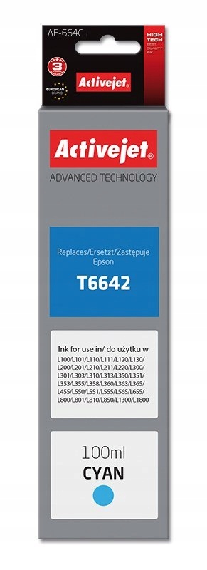 Activejet AE-664C Tusz (zamiennik Epson T6642; Supreme; 100 ml; niebieski)