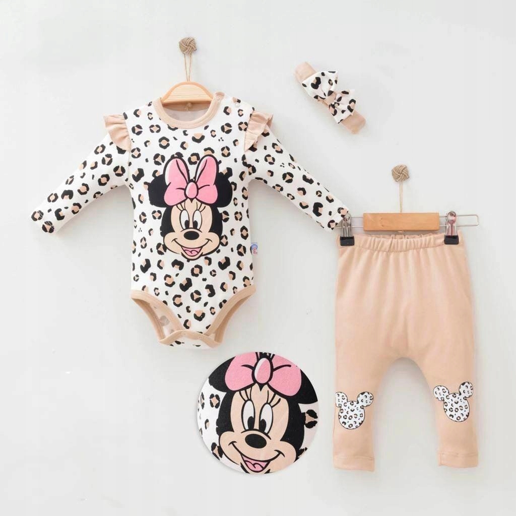 Komplet MINNIE body spodenki opaska 74-80 cm 9-12 m-cy PANTERKA