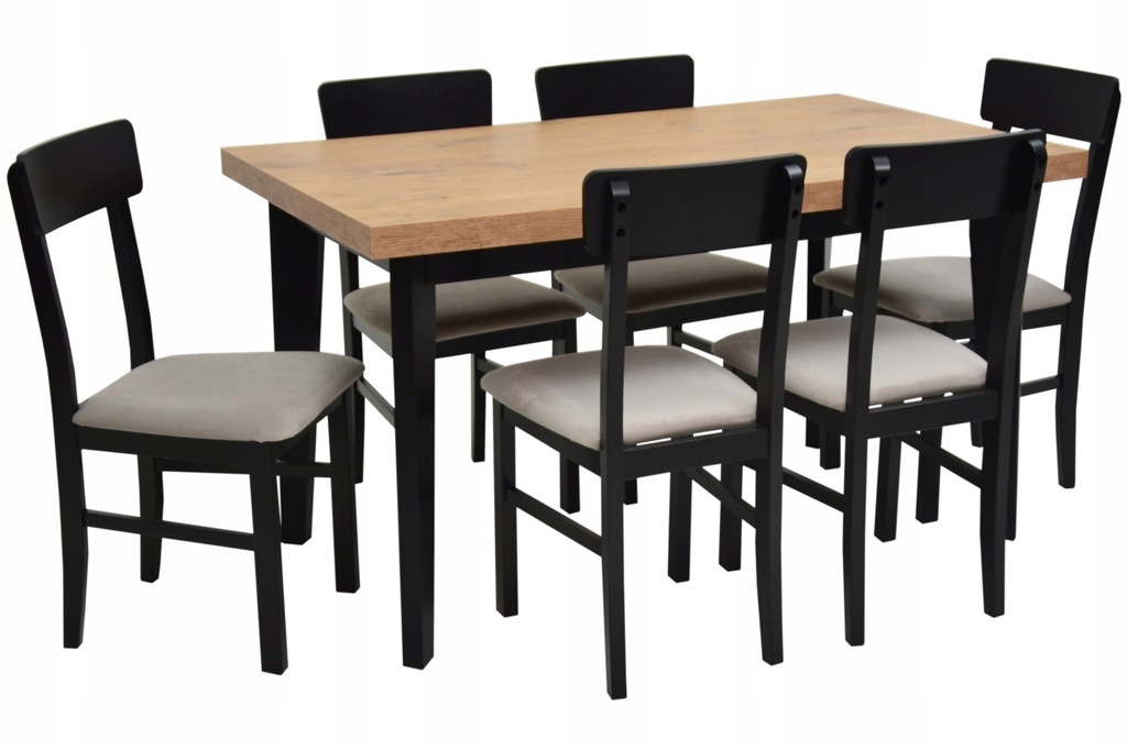 Stół 80x140/180 cm + 6 krzeseł / WYBÓR TKANIN