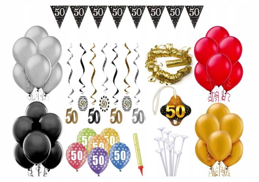 Zestaw dekoracji na 50 urodziny baner balony